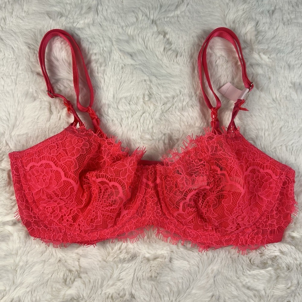 Victoria's Secret Dream Angels Unlined Uplift Sling Lace‎ Bra Red Coral Sz.34C